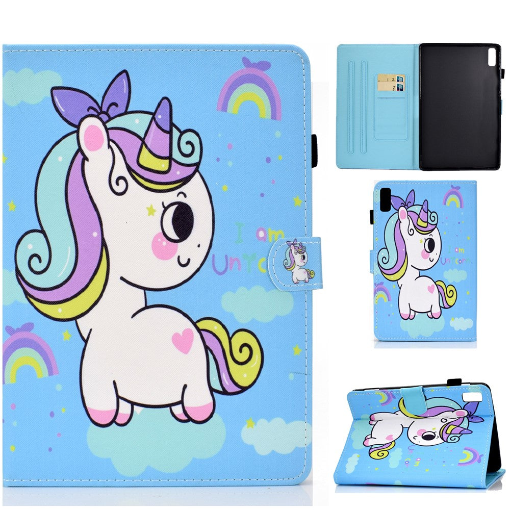 For Lenovo Tab P11 Gen 2 TB-350 PU Leather Protective Case A2 Pattern Printing Stand Tablet Cover with Card Holder - Rainbow Unicorn