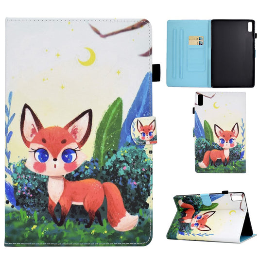 For Lenovo Tab P11 Gen 2 TB-350 PU Leather Protective Case A2 Pattern Printing Stand Tablet Cover with Card Holder - Fox