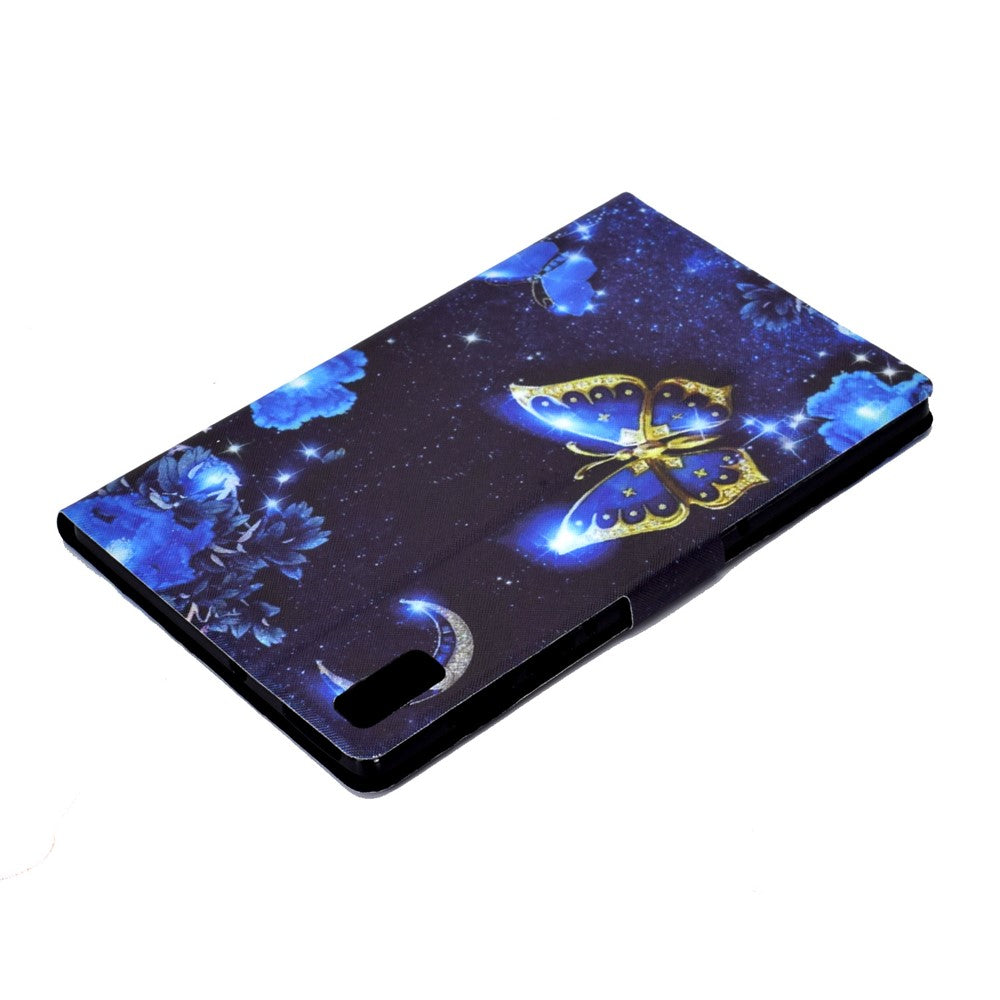 For Lenovo Tab P11 Gen 2 TB-350 Leather Stand Tablet Case A4 Pattern Printing Card Holder Protective Cover - Blue Butterfly