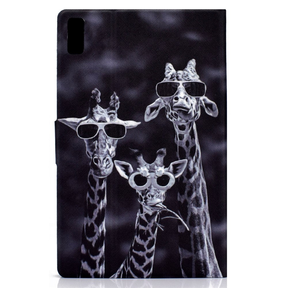 For Lenovo Tab P11 Gen 2 TB-350 Leather Stand Tablet Case A4 Pattern Printing Card Holder Protective Cover - Three Giraffes