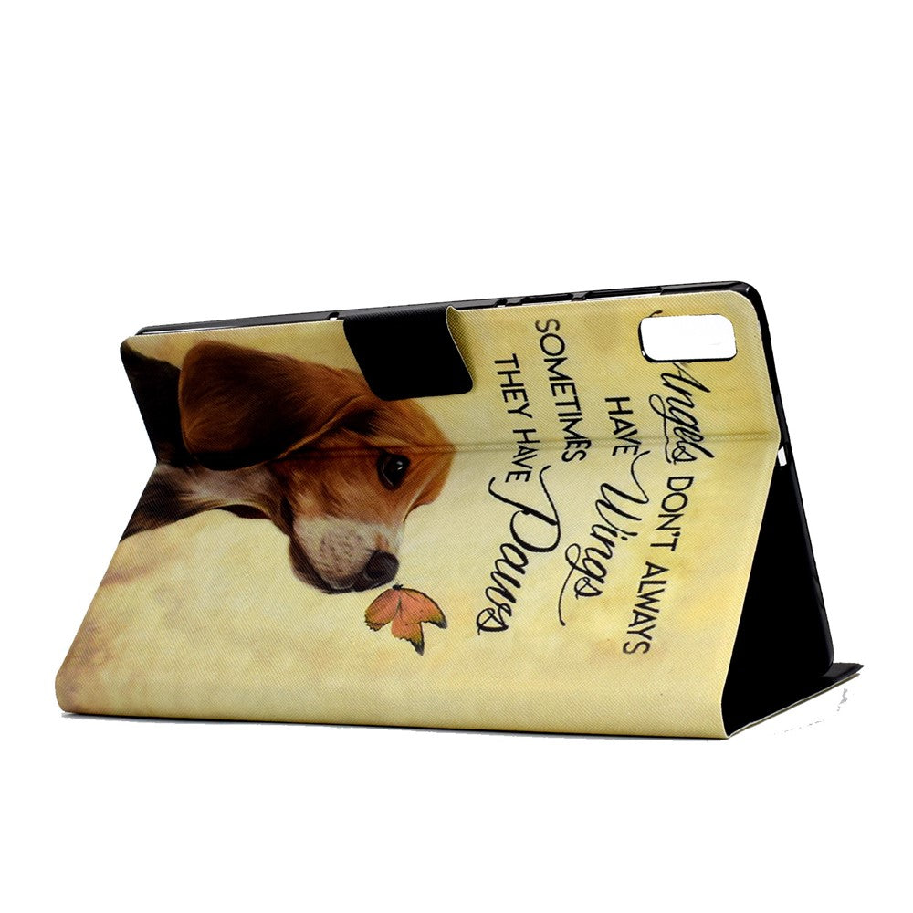For Lenovo Tab P11 Gen 2 TB-350 Leather Stand Tablet Case A4 Pattern Printing Card Holder Protective Cover - Butterfly and Dog