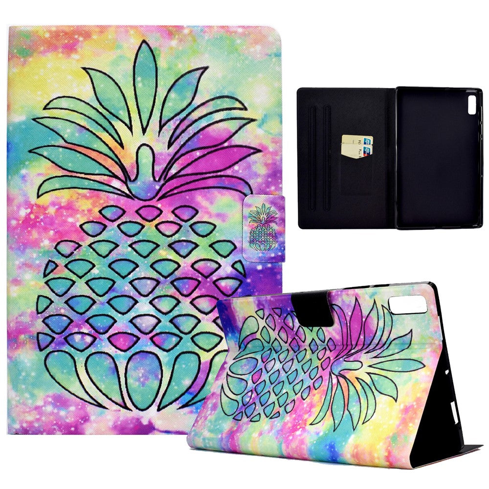 For Lenovo Tab P11 Gen 2 TB-350 Leather Stand Tablet Case A4 Pattern Printing Card Holder Protective Cover - Pineapple
