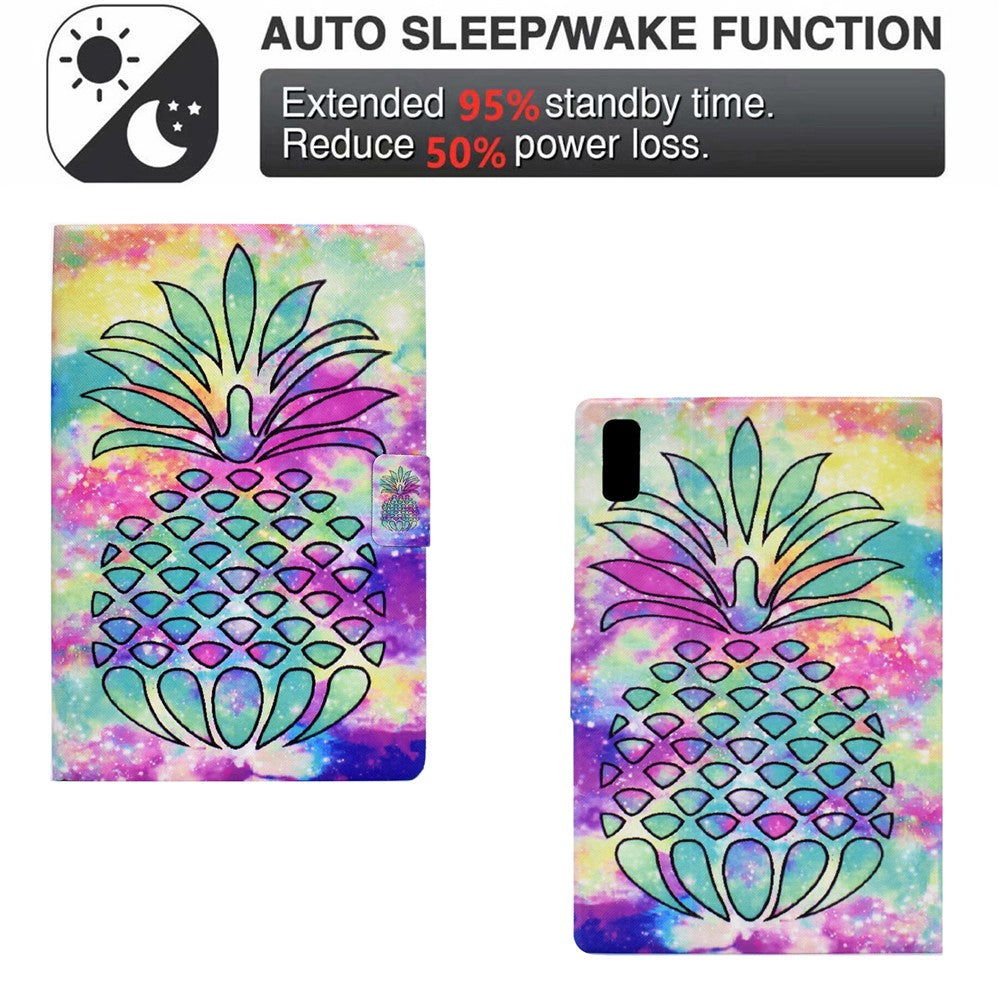 For Lenovo Tab P11 Gen 2 TB-350 Leather Stand Tablet Case A4 Pattern Printing Card Holder Protective Cover - Pineapple
