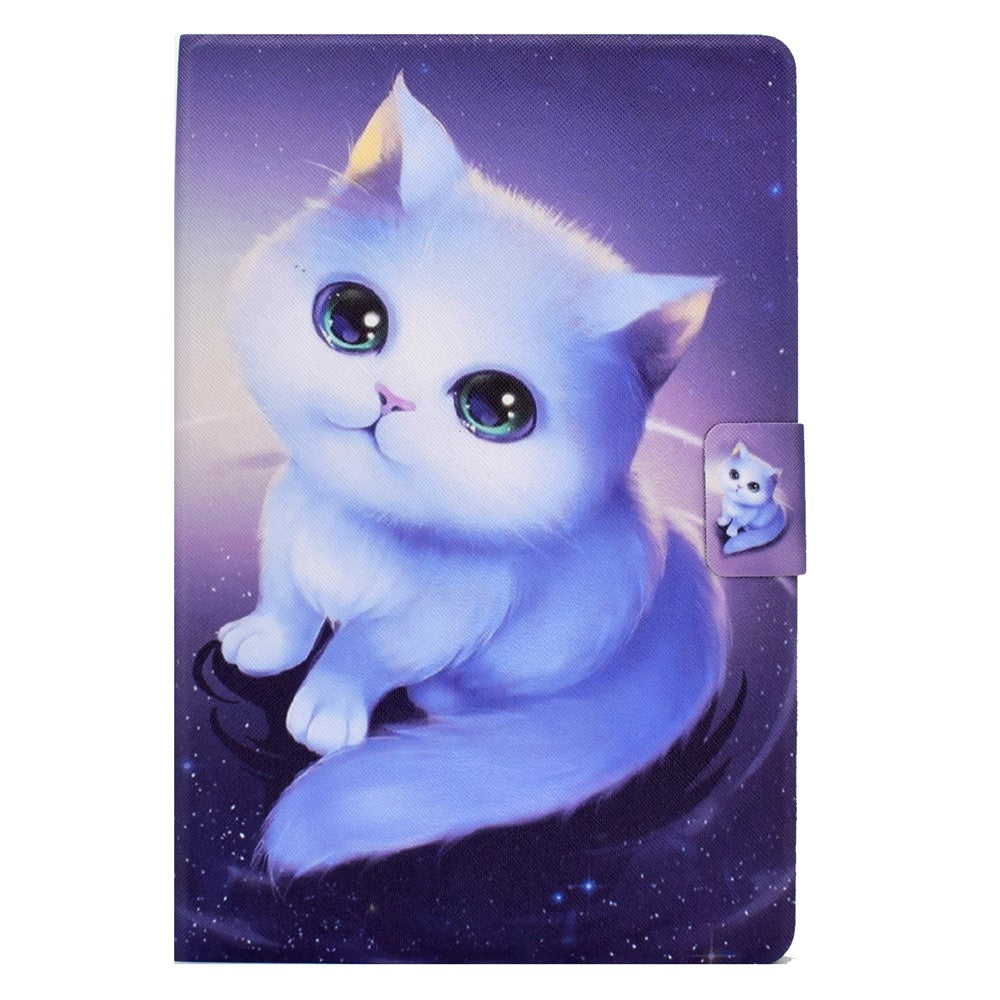For Lenovo Tab P11 Gen 2 TB-350 Leather Stand Tablet Case A4 Pattern Printing Card Holder Protective Cover - Cat