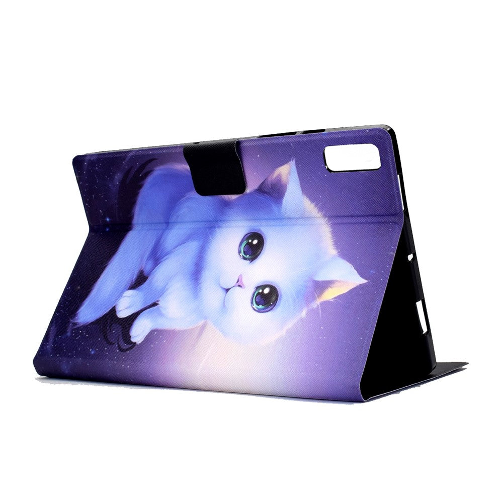 For Lenovo Tab P11 Gen 2 TB-350 Leather Stand Tablet Case A4 Pattern Printing Card Holder Protective Cover - Cat