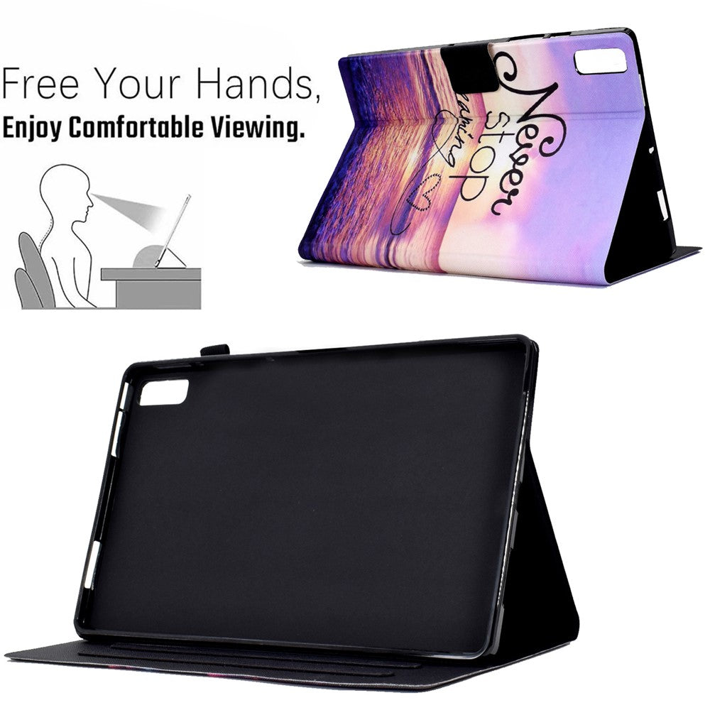 For Lenovo Tab P11 Gen 2 TB-350 Leather Stand Tablet Case A4 Pattern Printing Card Holder Protective Cover - Seawater
