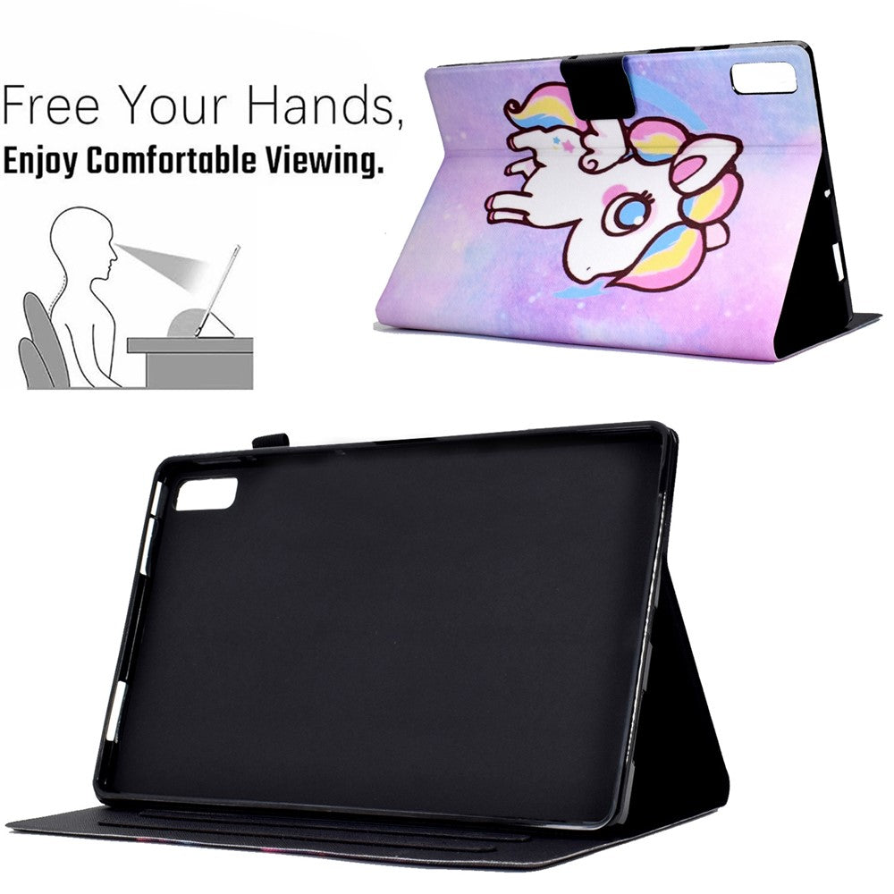 For Lenovo Tab P11 Gen 2 TB-350 Leather Stand Tablet Case A4 Pattern Printing Card Holder Protective Cover - Colorful Pony