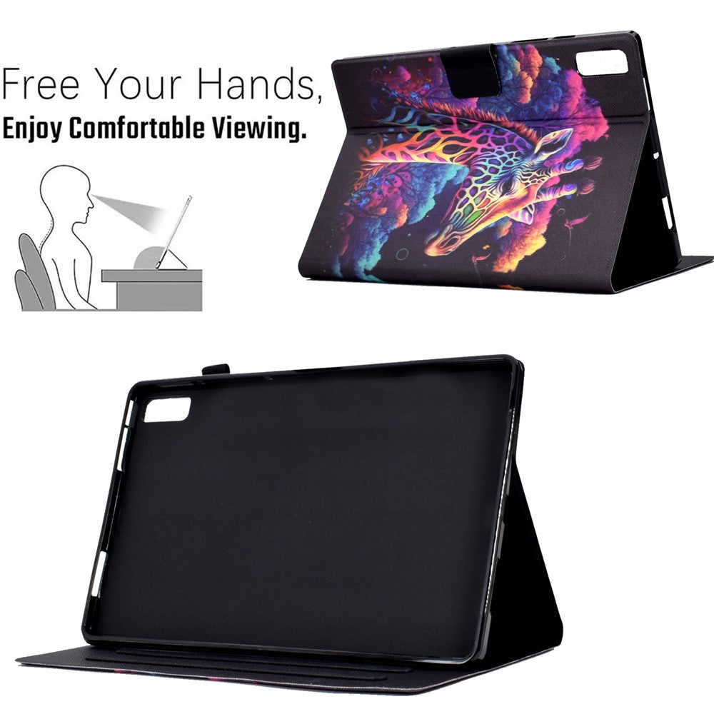 For Lenovo Tab P11 Gen 2 TB-350 Leather Stand Tablet Case A4 Pattern Printing Card Holder Protective Cover - Giraffe