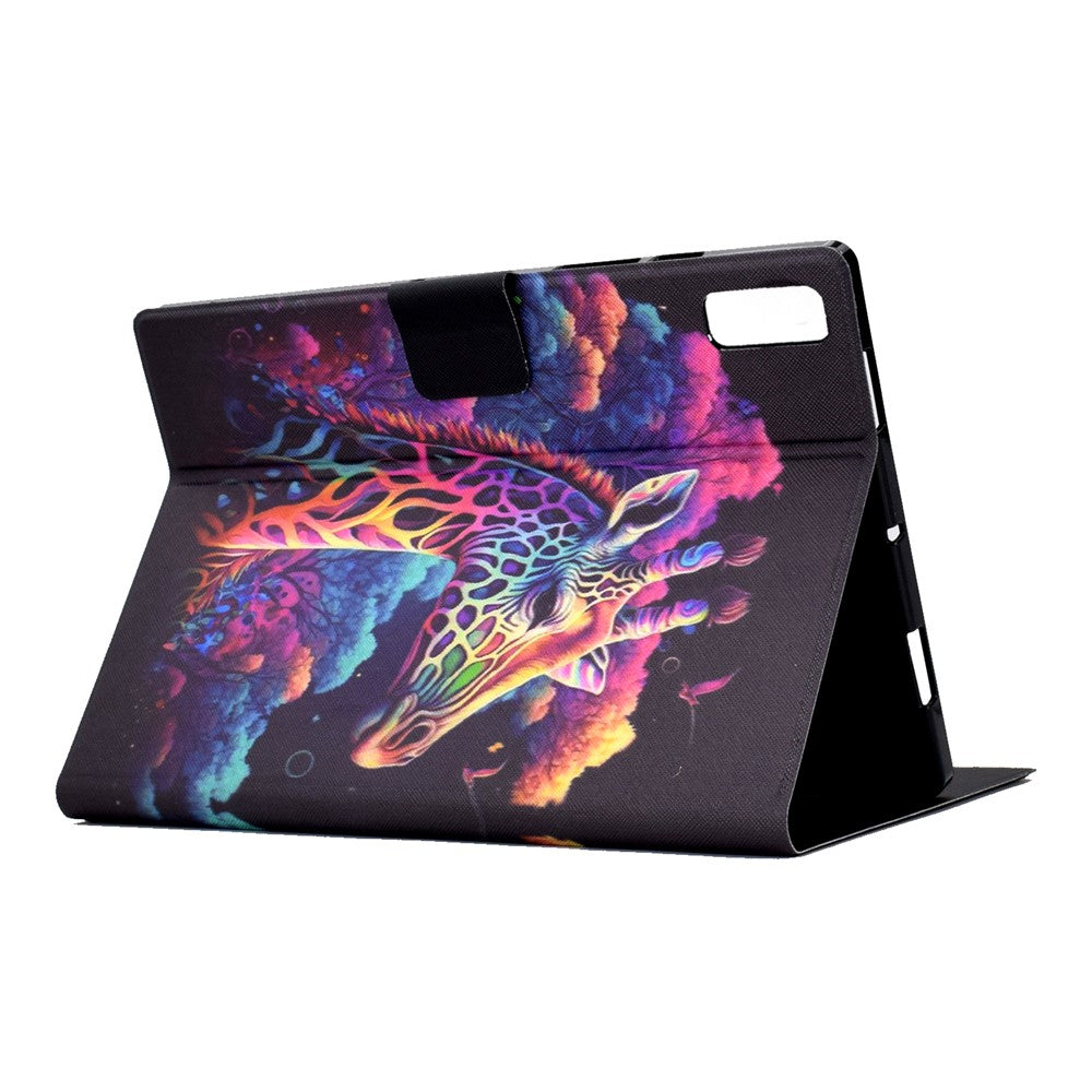 For Lenovo Tab P11 Gen 2 TB-350 Leather Stand Tablet Case A4 Pattern Printing Card Holder Protective Cover - Giraffe