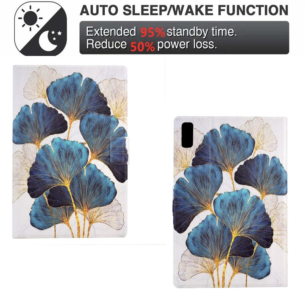 For Lenovo Tab P11 Gen 2 TB-350 Leather Stand Tablet Case A4 Pattern Printing Card Holder Protective Cover - Leaf