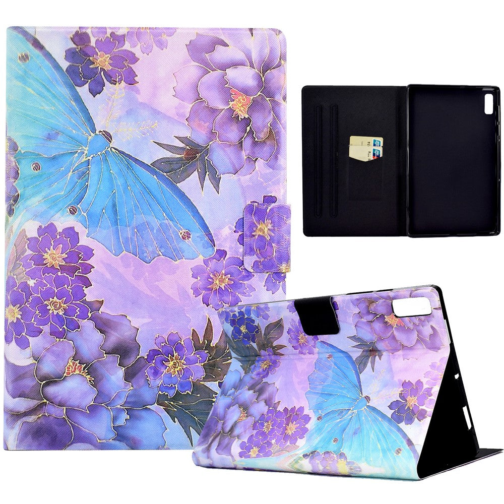 For Lenovo Tab P11 Gen 2 TB-350 Leather Stand Tablet Case A4 Pattern Printing Card Holder Protective Cover - Peony Butterfly