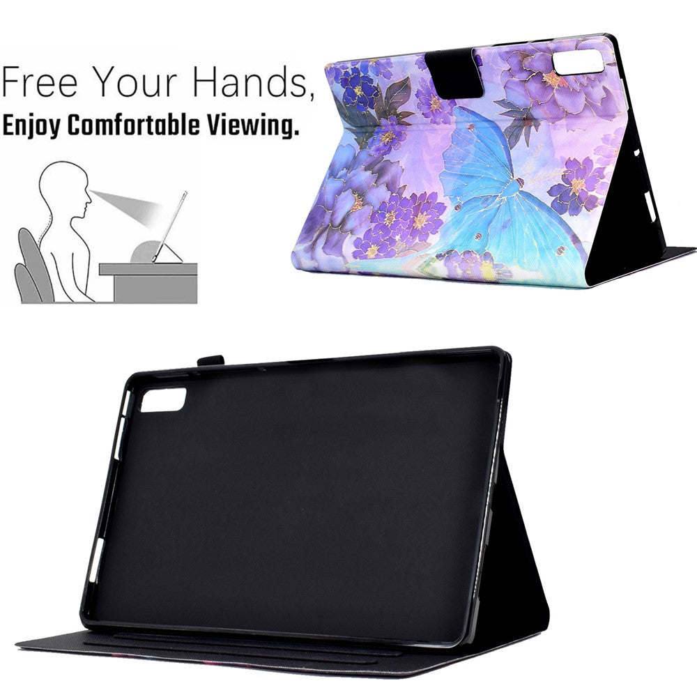 For Lenovo Tab P11 Gen 2 TB-350 Leather Stand Tablet Case A4 Pattern Printing Card Holder Protective Cover - Peony Butterfly