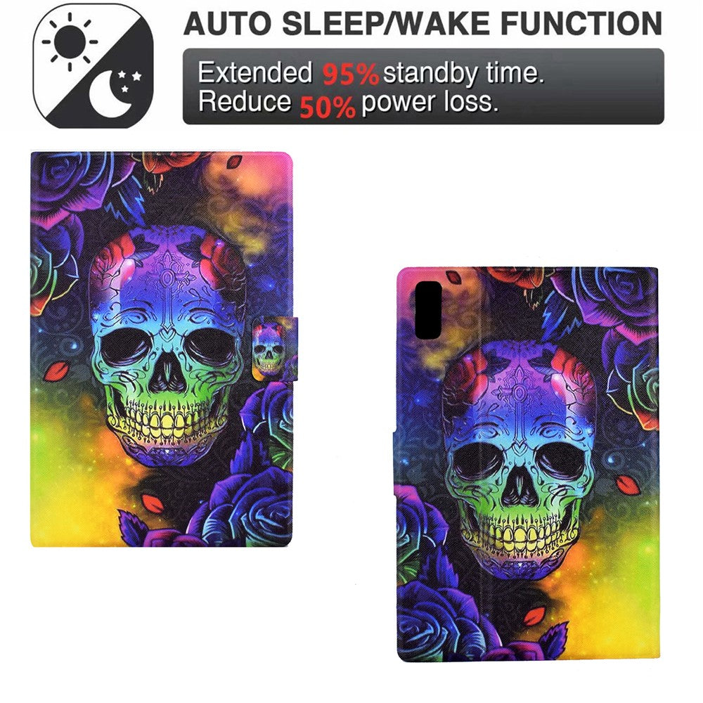 For Lenovo Tab P11 Gen 2 TB-350 Leather Stand Tablet Case A4 Pattern Printing Card Holder Protective Cover - Skull