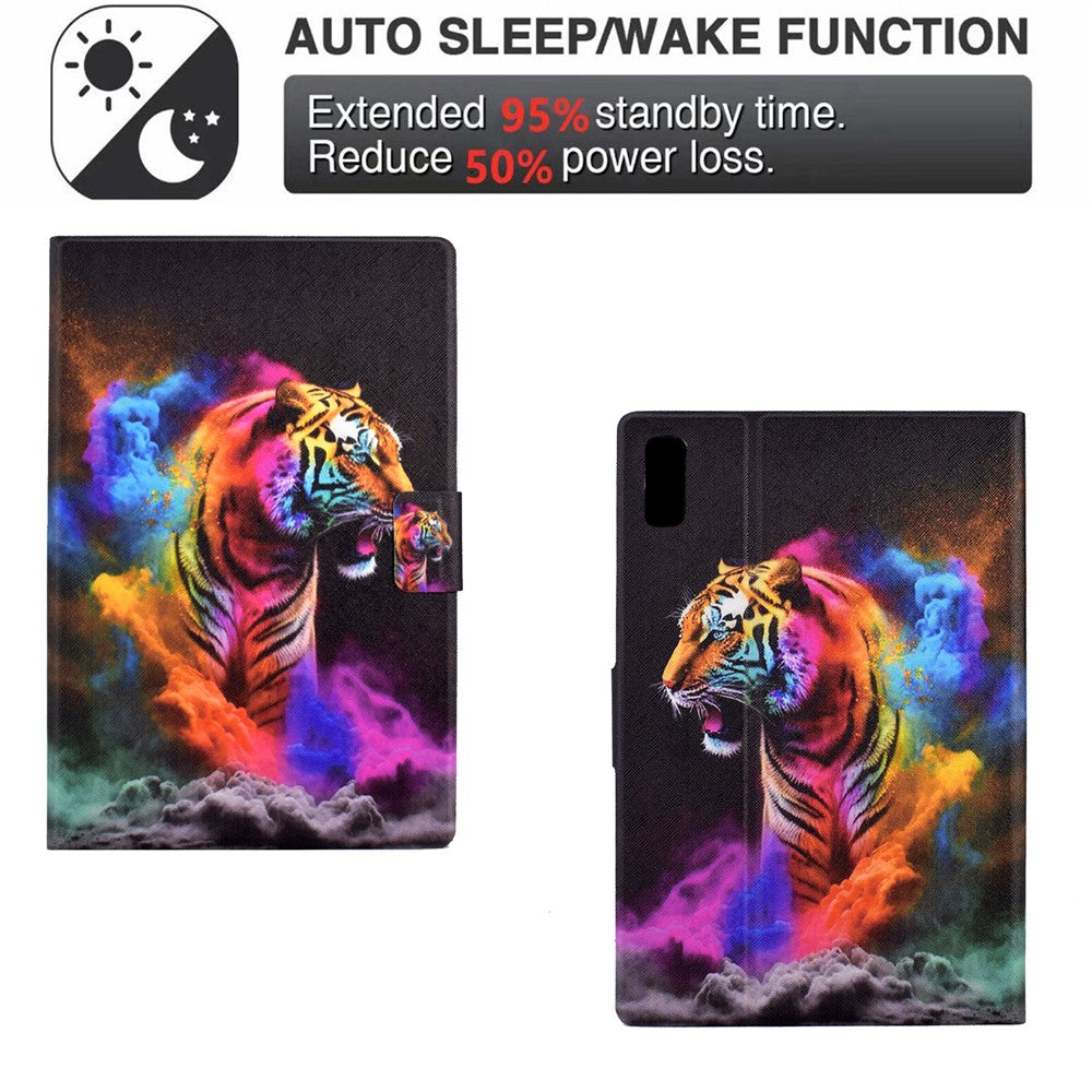 For Lenovo Tab P11 Gen 2 TB-350 Leather Stand Tablet Case A4 Pattern Printing Card Holder Protective Cover - Colorful Tiger