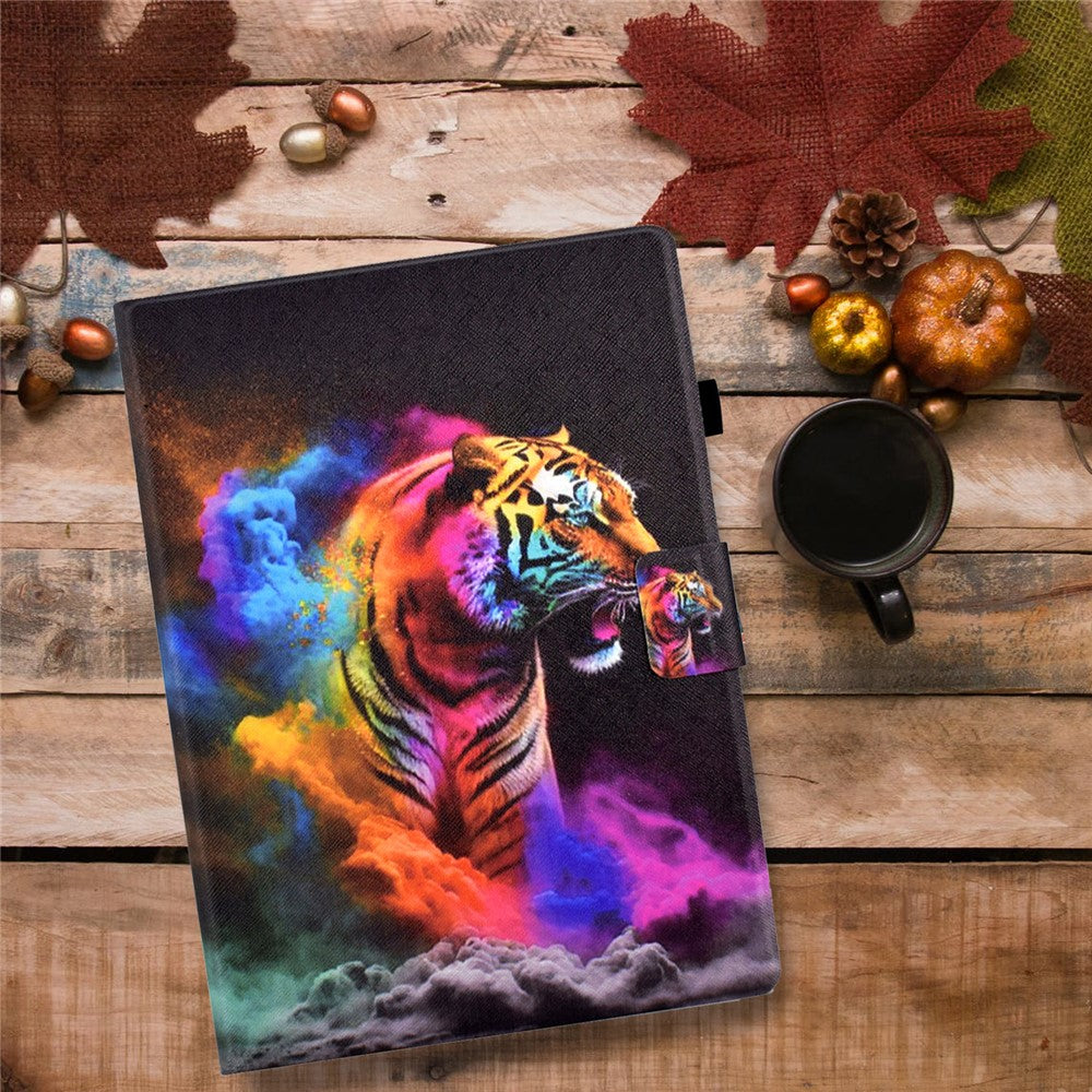For Lenovo Tab P11 Gen 2 TB-350 Leather Stand Tablet Case A4 Pattern Printing Card Holder Protective Cover - Colorful Tiger
