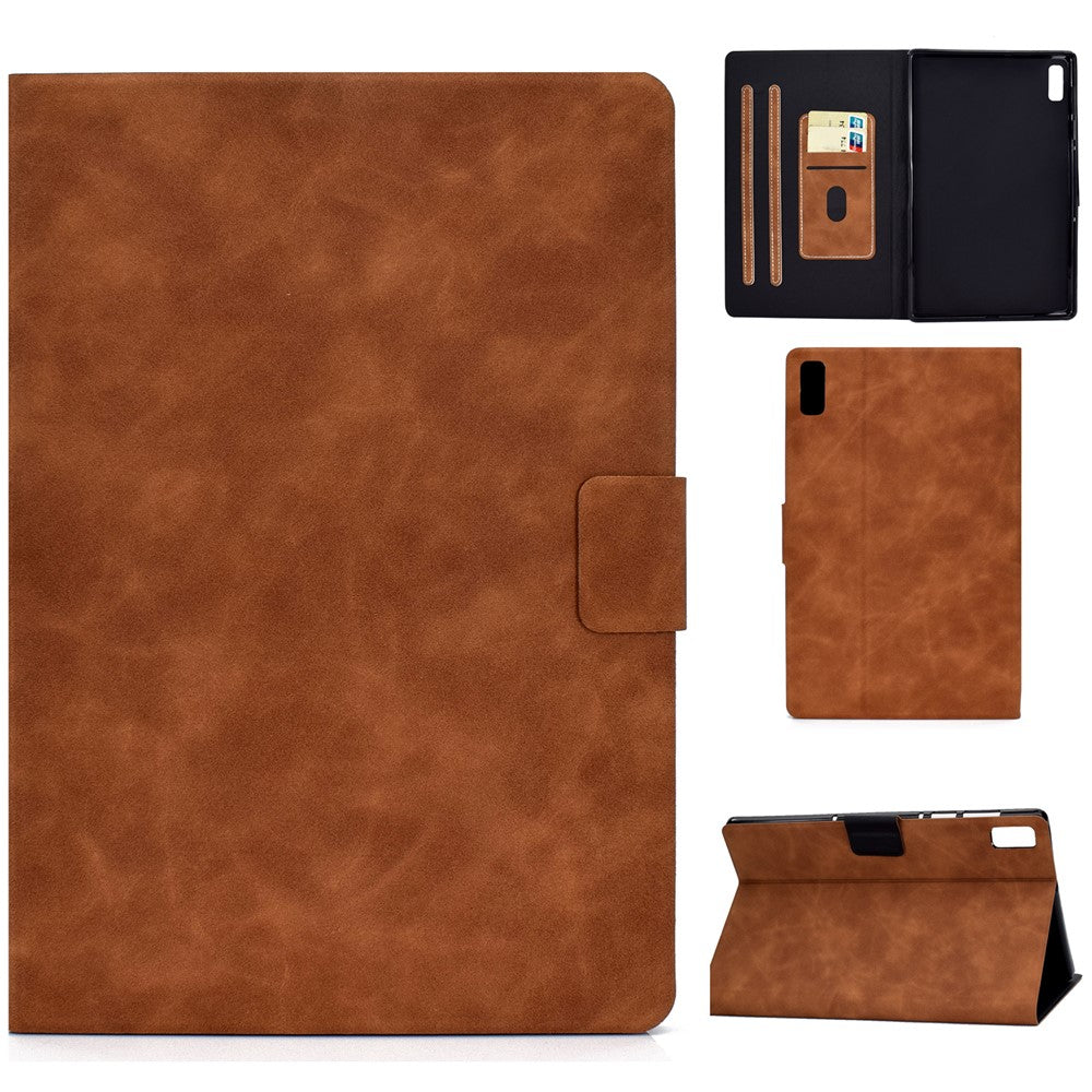 For Lenovo Tab P11 Gen 2 TB-350 PU Leather Magnetic Flip Case A7 Cowhide Texture Stand Tablet Cover with Card Holder - Brown
