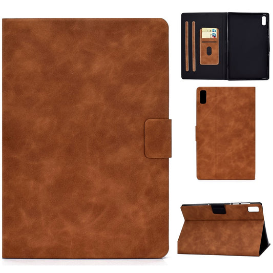 For Lenovo Tab P11 Gen 2 TB-350 PU Leather Magnetic Flip Case A7 Cowhide Texture Stand Tablet Cover with Card Holder - Brown