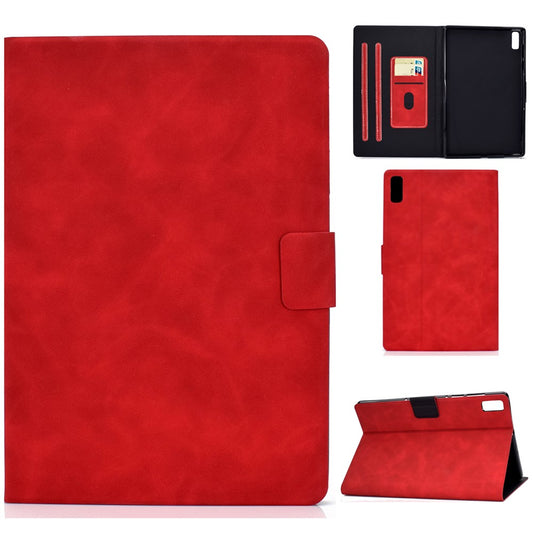 For Lenovo Tab P11 Gen 2 TB-350 PU Leather Magnetic Flip Case A7 Cowhide Texture Stand Tablet Cover with Card Holder - Red