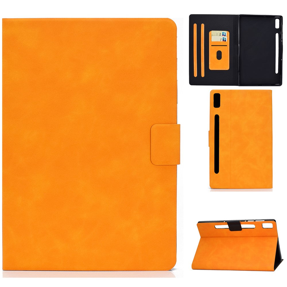 For Lenovo Tab P11 Pro Gen 2 PU Leather Tablet Case A7 Cowhide Texture Stand Protective Cover with Card Holder - Khaki