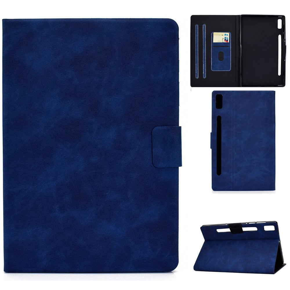 For Lenovo Tab P11 Pro Gen 2 PU Leather Tablet Case A7 Cowhide Texture Stand Protective Cover with Card Holder - Blue