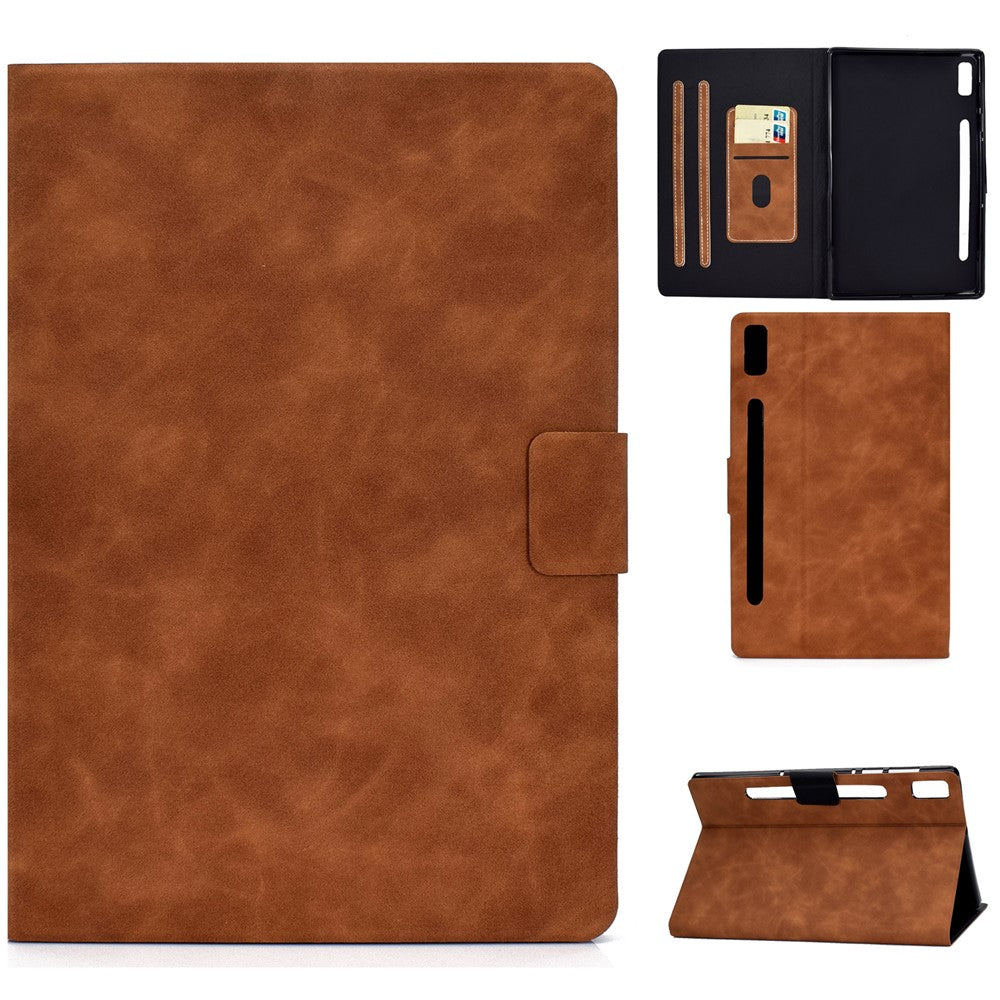 For Lenovo Tab P11 Pro Gen 2 PU Leather Tablet Case A7 Cowhide Texture Stand Protective Cover with Card Holder - Brown