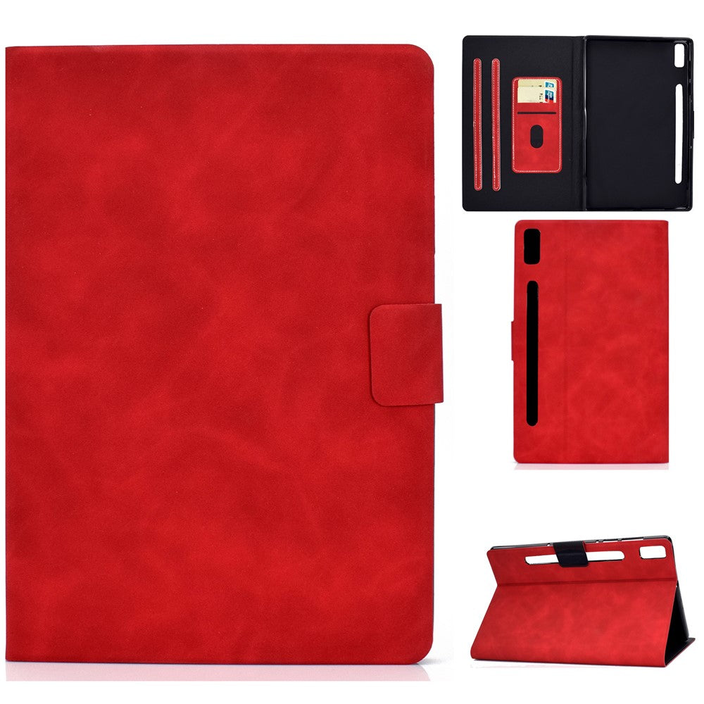 For Lenovo Tab P11 Pro Gen 2 PU Leather Tablet Case A7 Cowhide Texture Stand Protective Cover with Card Holder - Red