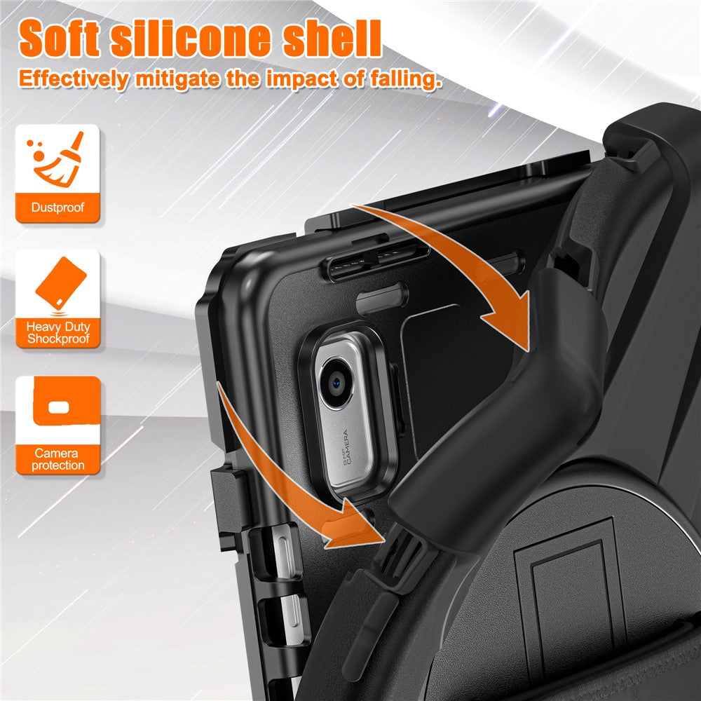 For Lenovo Tab M9 TB-310FU (2023) Tablet Case Kickstand PC+Silicone 360 Degree Rotation Tablet Cover with Hand Strap - Black