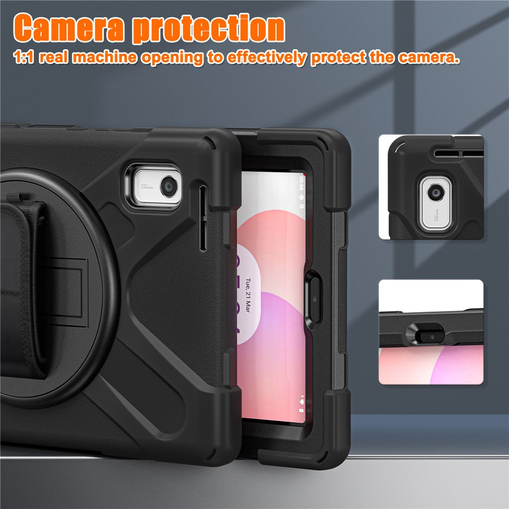 For Lenovo Tab M9 TB-310FU (2023) Tablet Case Kickstand PC+Silicone 360 Degree Rotation Tablet Cover with Hand Strap - Black