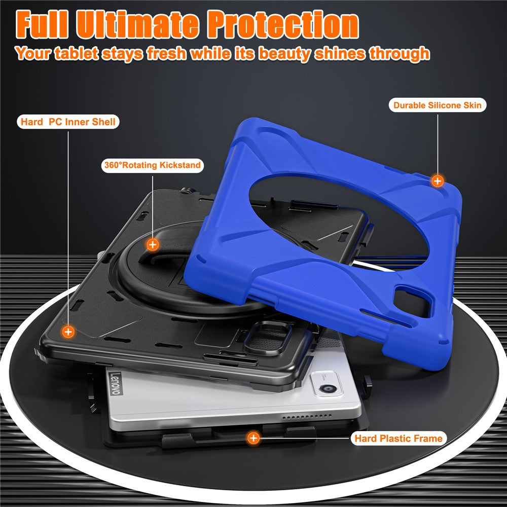 For Lenovo Tab M9 TB-310FU (2023) Tablet Case Kickstand PC+Silicone 360 Degree Rotation Tablet Cover with Hand Strap - Blue