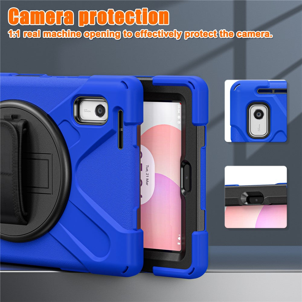 For Lenovo Tab M9 TB-310FU (2023) Tablet Case Kickstand PC+Silicone 360 Degree Rotation Tablet Cover with Hand Strap - Blue