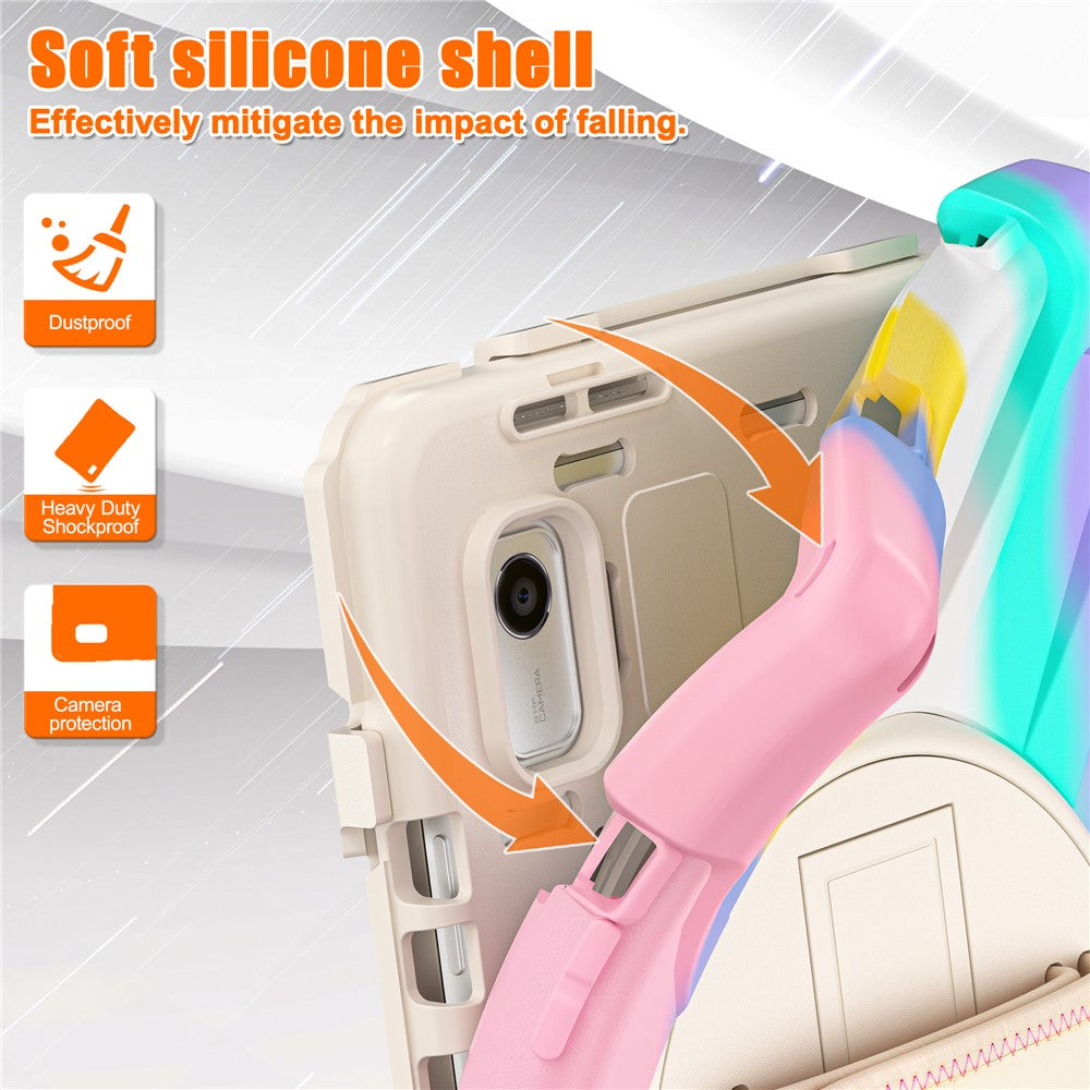 For Lenovo Tab M9 TB-310FU (2023) Tablet Case Kickstand PC+Silicone 360 Degree Rotation Tablet Cover with Hand Strap - Colorful Pink