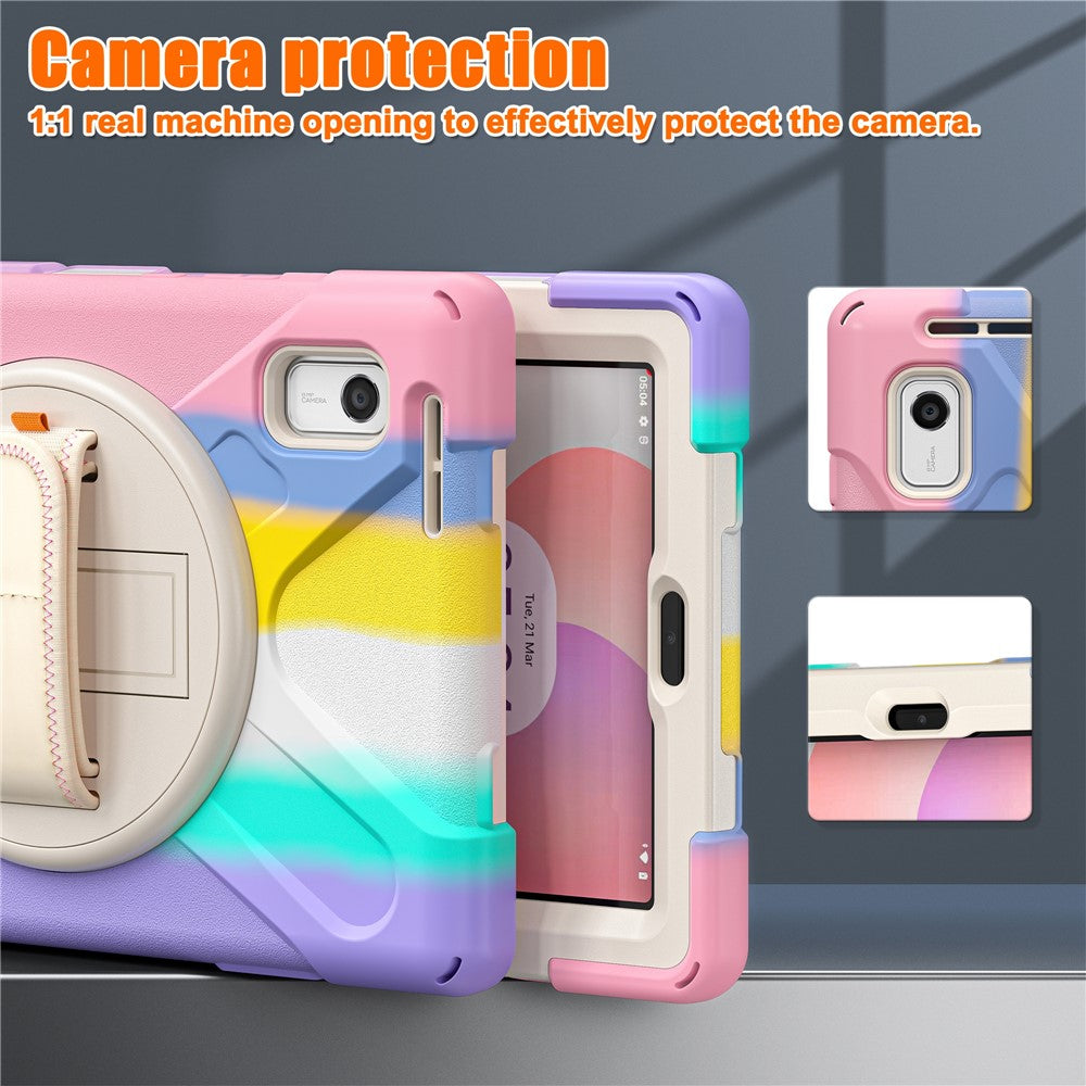 For Lenovo Tab M9 TB-310FU (2023) Tablet Case Kickstand PC+Silicone 360 Degree Rotation Tablet Cover with Hand Strap - Colorful Pink