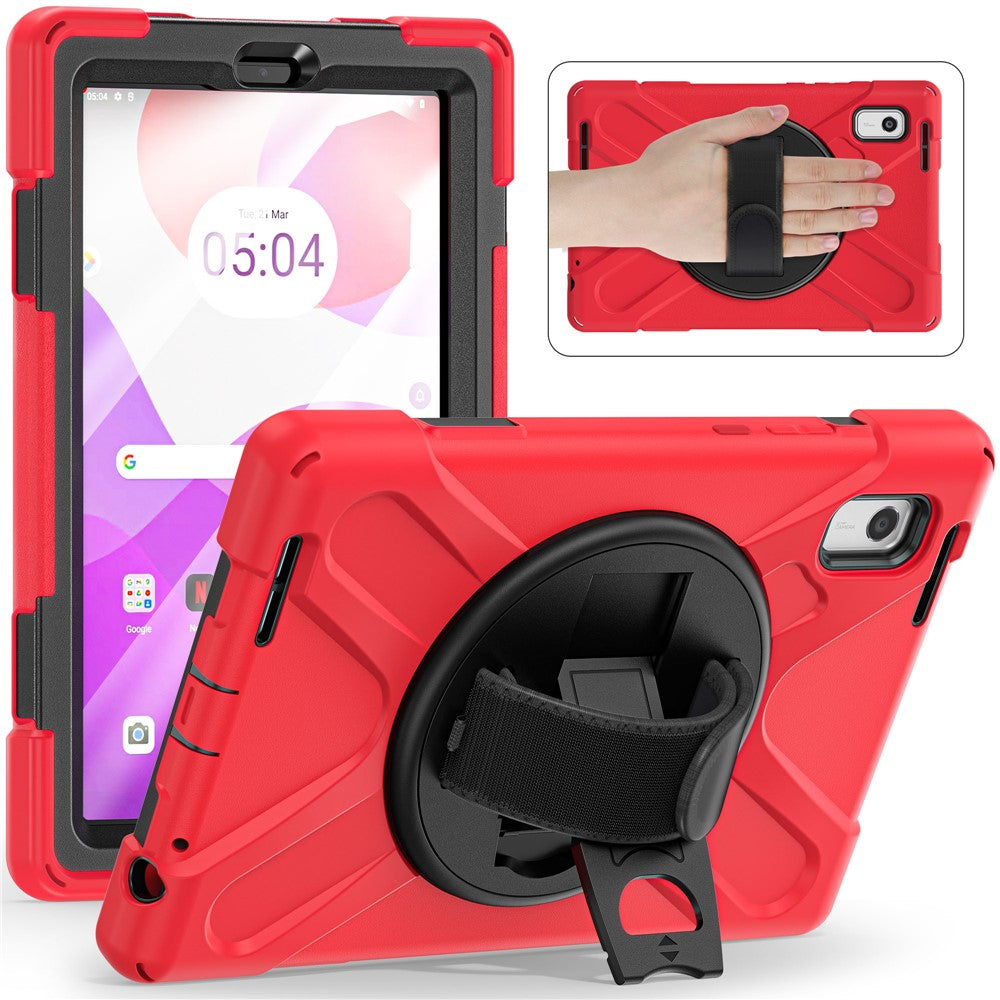 For Lenovo Tab M9 TB-310FU (2023) Tablet Case Kickstand PC+Silicone 360 Degree Rotation Tablet Cover with Hand Strap - Red