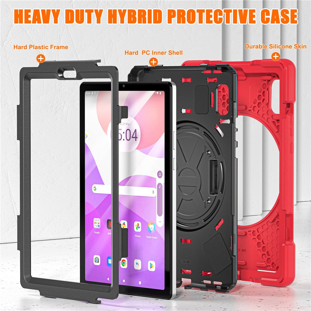 For Lenovo Tab M9 TB-310FU (2023) Tablet Case Kickstand PC+Silicone 360 Degree Rotation Tablet Cover with Hand Strap - Red