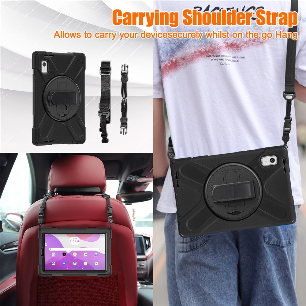 For Lenovo Tab M9 TB-310FU Kickstand Tablet Case PC+Silicone Protective Cover with Hand Strap / Shoulder Strap - Black