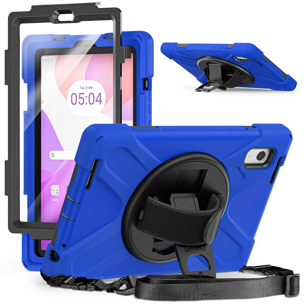 For Lenovo Tab M9 TB-310FU Kickstand Tablet Case PC+Silicone Protective Cover with Hand Strap / Shoulder Strap - Blue