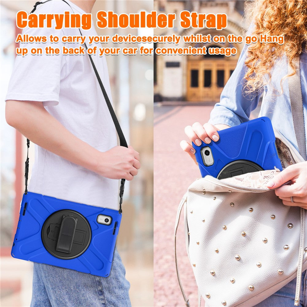 For Lenovo Tab M9 TB-310FU Kickstand Tablet Case PC+Silicone Protective Cover with Hand Strap / Shoulder Strap - Blue