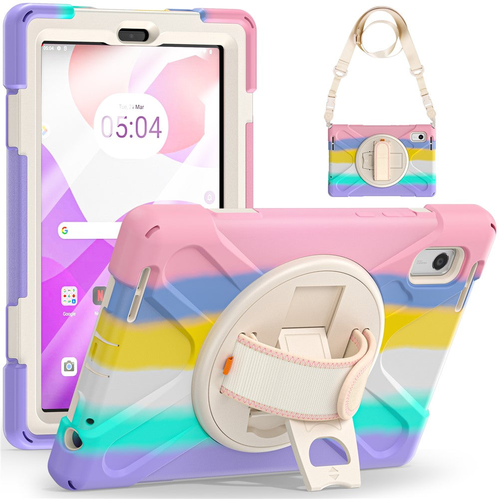 For Lenovo Tab M9 TB-310FU Kickstand Tablet Case PC+Silicone Protective Cover with Hand Strap / Shoulder Strap - Colorful Pink