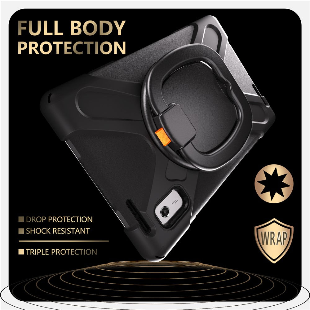 For Lenovo Tab M9 TB-310FU (2023) 360 Degree Rotating Kickstand Case PC Silicone Tablet Cover - Black