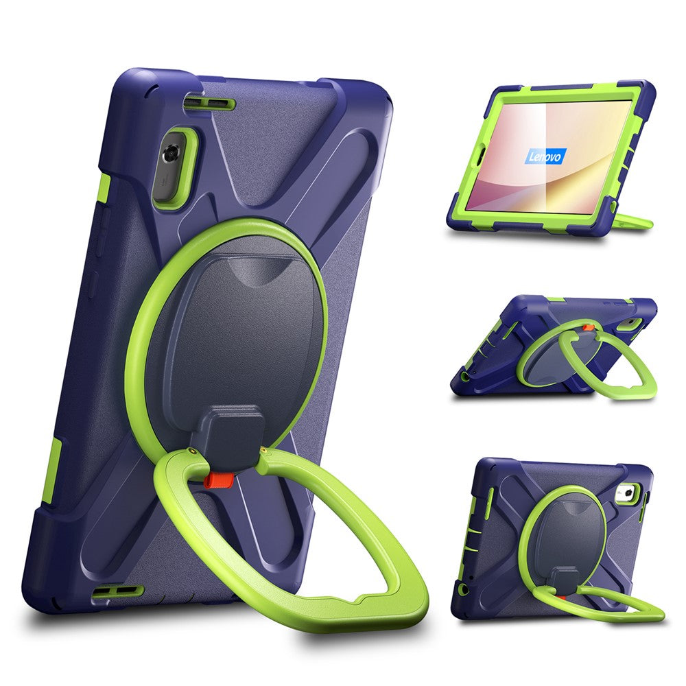 For Lenovo Tab M9 TB-310FU (2023) 360 Degree Rotating Kickstand Case PC Silicone Tablet Cover - Dark Blue / Green