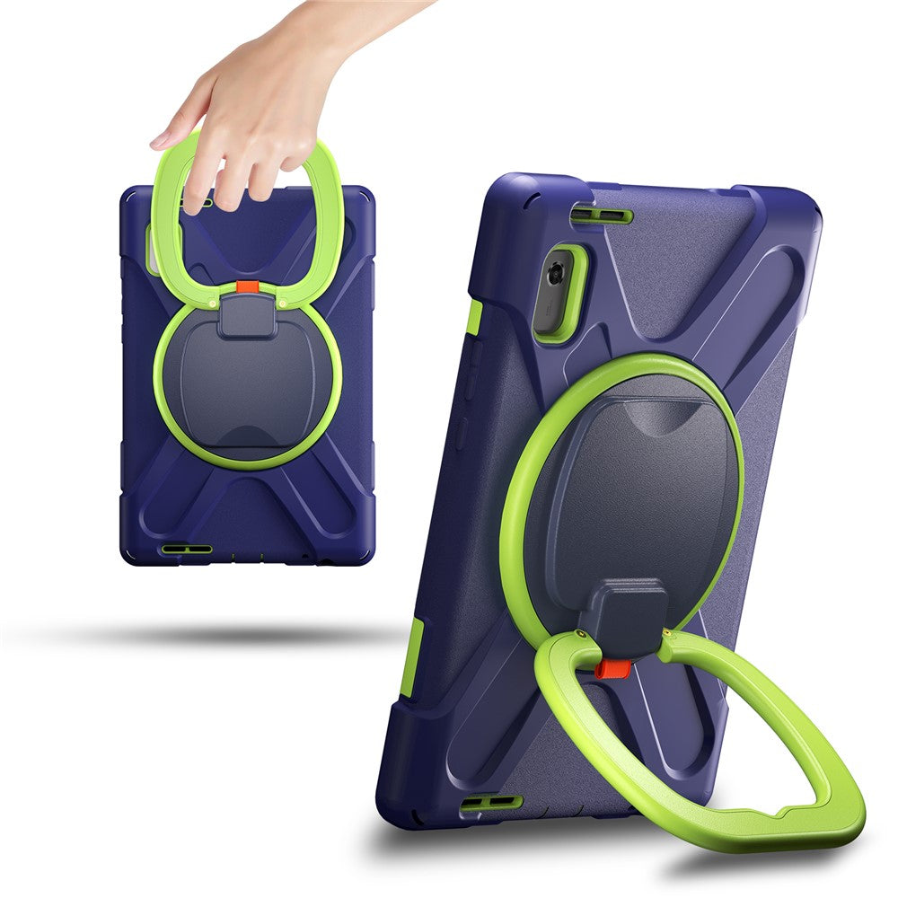For Lenovo Tab M9 TB-310FU (2023) 360 Degree Rotating Kickstand Case PC Silicone Tablet Cover - Dark Blue / Green