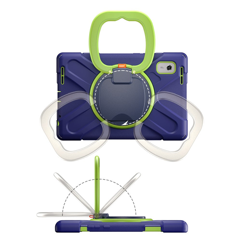 For Lenovo Tab M9 TB-310FU (2023) 360 Degree Rotating Kickstand Case PC Silicone Tablet Cover - Dark Blue / Green