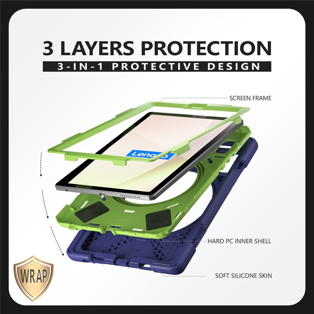 For Lenovo Tab M9 TB-310FU (2023) 360 Degree Rotating Kickstand Case PC Silicone Tablet Cover - Dark Blue / Green