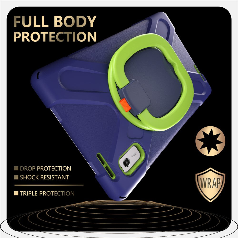 For Lenovo Tab M9 TB-310FU (2023) 360 Degree Rotating Kickstand Case PC Silicone Tablet Cover - Dark Blue / Green