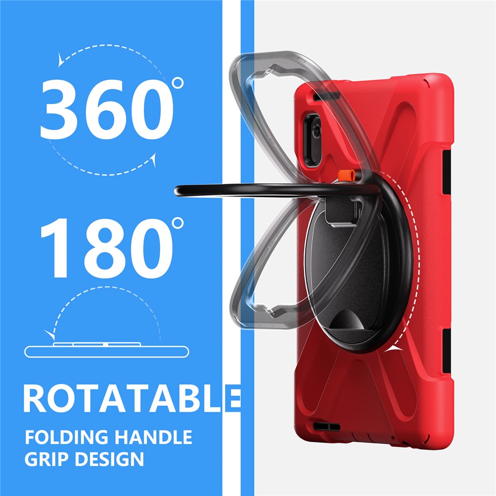 For Lenovo Tab M9 TB-310FU (2023) 360 Degree Rotating Kickstand Case PC Silicone Tablet Cover - Red / Black
