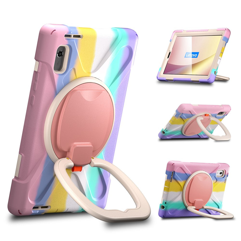 For Lenovo Tab M9 TB-310FU (2023) 360 Degree Rotating Kickstand Case PC Silicone Tablet Cover - Colorful / Pink