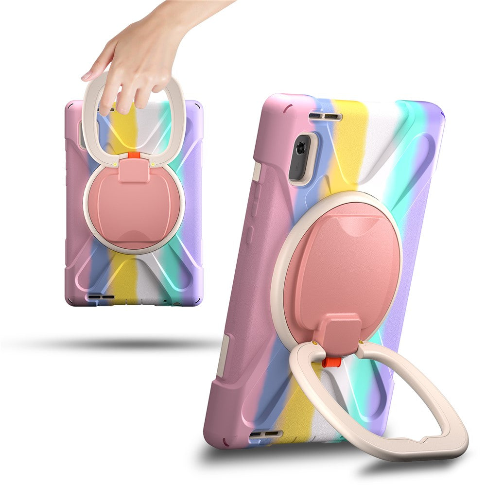 For Lenovo Tab M9 TB-310FU (2023) 360 Degree Rotating Kickstand Case PC Silicone Tablet Cover - Colorful / Pink