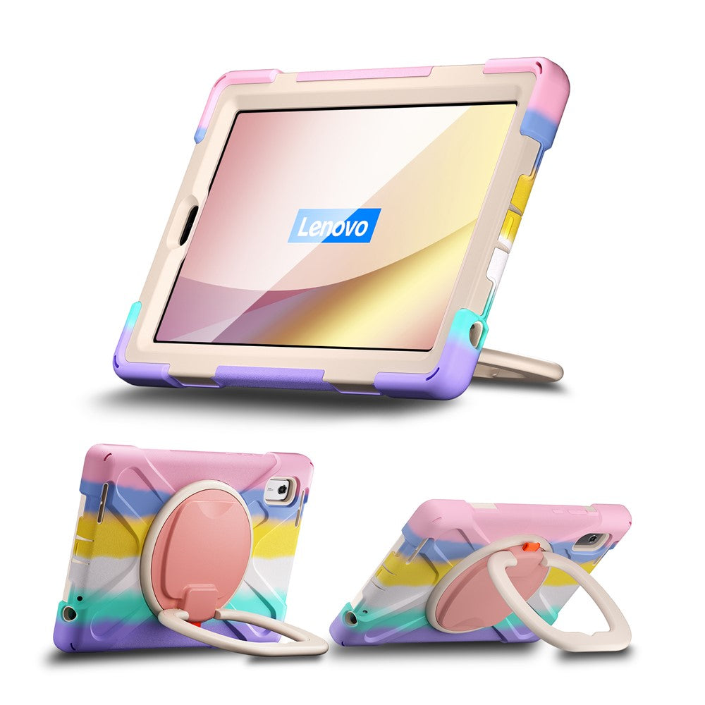 For Lenovo Tab M9 TB-310FU (2023) 360 Degree Rotating Kickstand Case PC Silicone Tablet Cover - Colorful / Pink