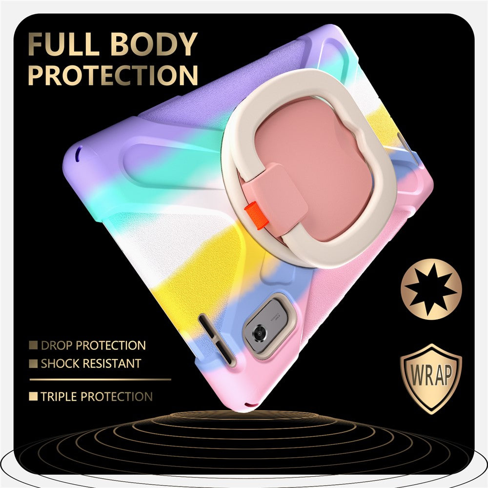 For Lenovo Tab M9 TB-310FU (2023) 360 Degree Rotating Kickstand Case PC Silicone Tablet Cover - Colorful / Pink