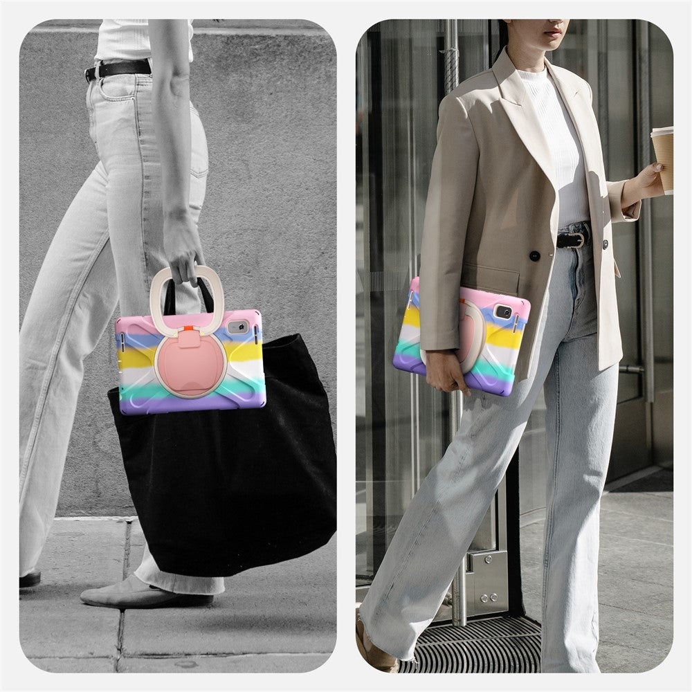 For Lenovo Tab M9 TB-310FU (2023) 360 Degree Rotating Kickstand Case PC Silicone Tablet Cover - Colorful / Pink